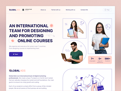 Global ADS — designing and promoting online courses corporate site course courses designing desing education first screen main online courses promoting ui ui ux ux web design