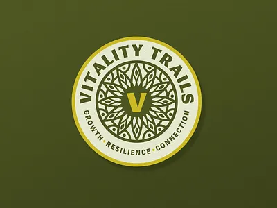 Vitality Trails Badge badge branding design illustration mandala sun texture