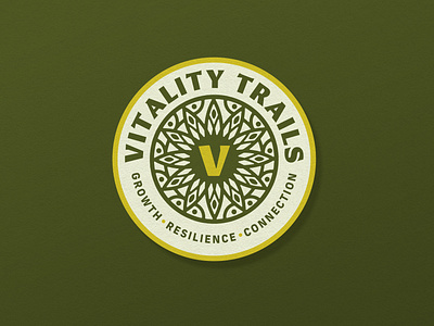 Vitality Trails Badge badge branding design illustration mandala sun texture