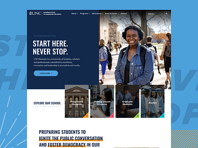 UNC Hussman School of Journalism and Media college concepts dropdown education grid higher ed higher education journalism layout mobile navigation personalized school students texture tile ui university web design website
