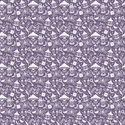 Whimsical Bewitched Seamless Pattern digital art digital print graphic design lantern moon seamless spooky whimsical witchy