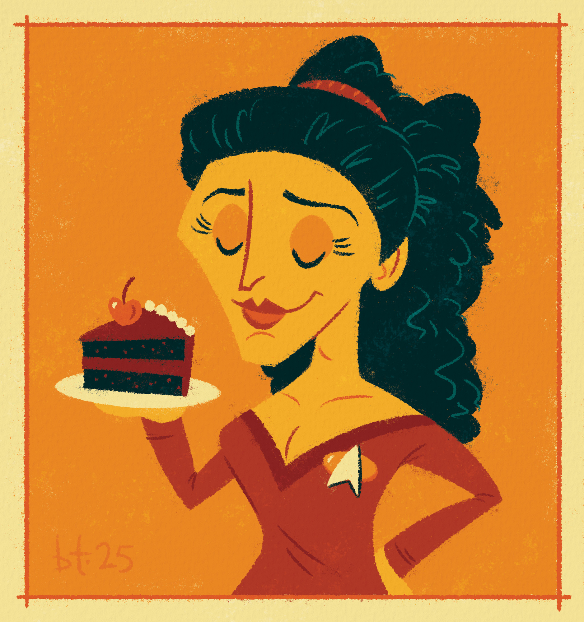 Imzadi betazoid cake character design chocolate counselor deanna troi counselor troi deanna troi dessert digital illustration enterprise illustration imzadi marina sirtis mid century retro star trek star trek the next generation star trek tng troi vintage