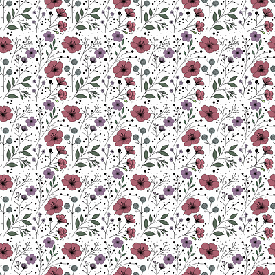 Flowers and Stems Seamless Pattern digital art florals flowers graphic design pink purple seamless stems vines