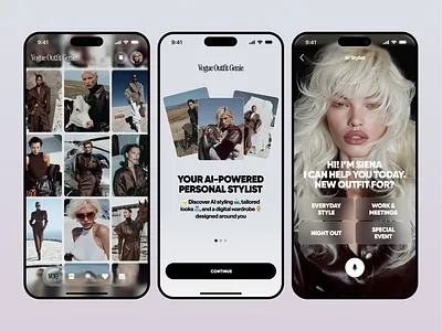 AI Stylist Mobile App ai app ai assistant ai bot ai stylist ai wardrobe android assistant fashion app ios minimal mobile app mobile interface onbording product ui ux