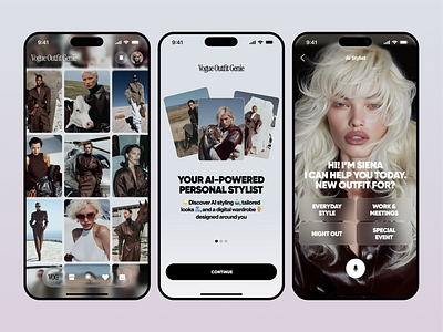 AI Stylist Mobile App ai app ai assistant ai bot ai stylist ai wardrobe android assistant fashion app ios minimal mobile app mobile interface onbording product ui ux