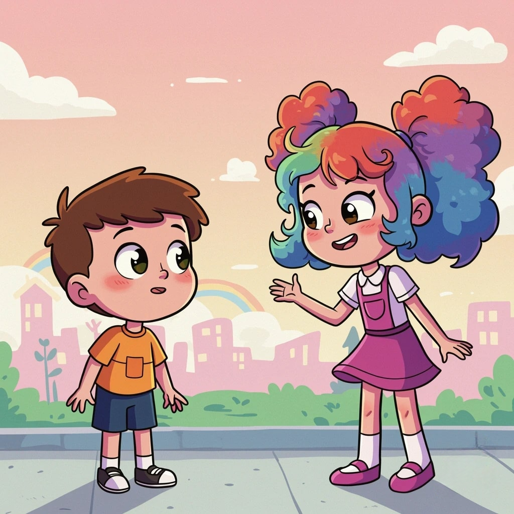 A cartoon boy listens to a girl animation app branding card design font graphic design icon idea illustration logo motion graphics pattern plant sign typography ui ux vector web