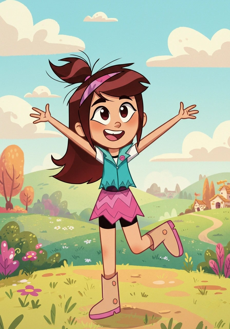 A cheerful cartoon girl with brown hair 3d animation app branding card design font graphic design icon idea illustration logo motion graphics pattern plant sign typography ui ux vector