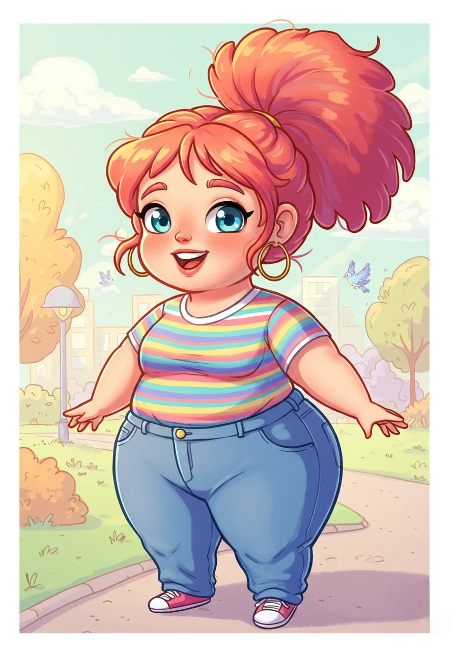 Cartoon woman with red hair in ponytail 3d animation app branding card design font graphic design icon idea illustration logo motion graphics pattern plant sign typography ui ux vector