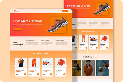 🖥️ Cartsier - Landing Page Desktop UI Design apparel branding cart cloth clothing design desktop e commerce landing page men orange pants shoes shop shopping sport styling ui ux women
