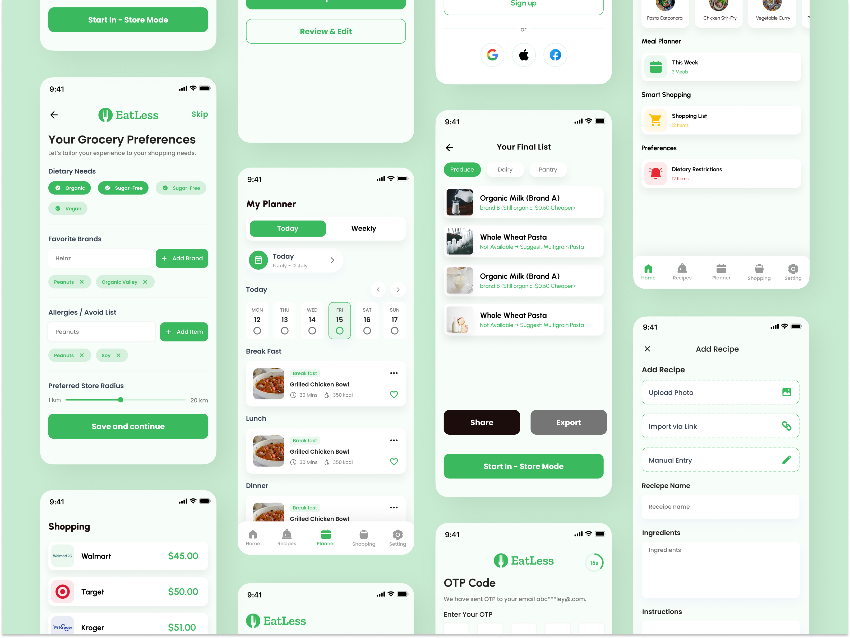 Smart Meal Planning App Design budget app filter screen food be login mobile ui my plans sign up smart shopping budget app user experience user int user interface mobile ui