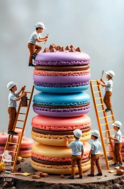 Tiny Workers, Giant Desserts – An AI-Imagined Candyland aiart aiimagined canva chatgpt creativeai dessertdesign digital art digitalfantasy edibleart foodart illustration midjourney photography photoshop runway tinyworld whimsicalscenes