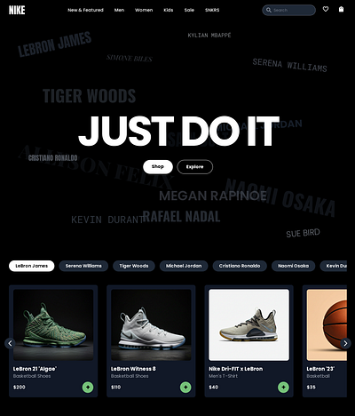Nike Website Hero UI Exploration. JUST DO IT. app branding design figma sports ui user experience ux website wireframe
