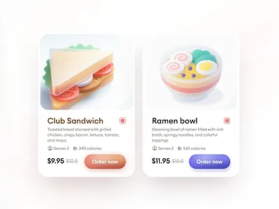 Playing around with card styles for a fun little project✍🏻 3d figma food glassmorphism illustrations menu ui
