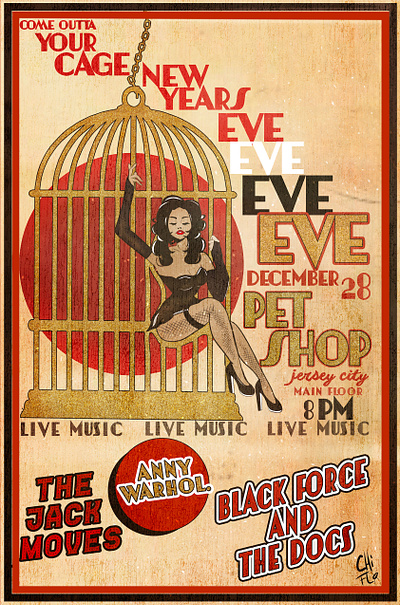 NYE Poster bar flyer illustration local nye