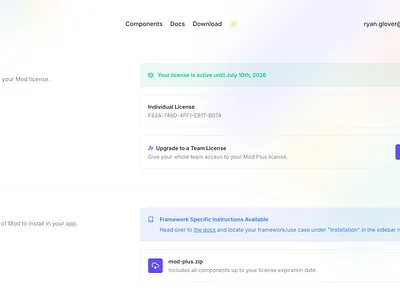 Mod Accounts Dashboard account address app billing dashboard download license payments preferences profile settings team teams
