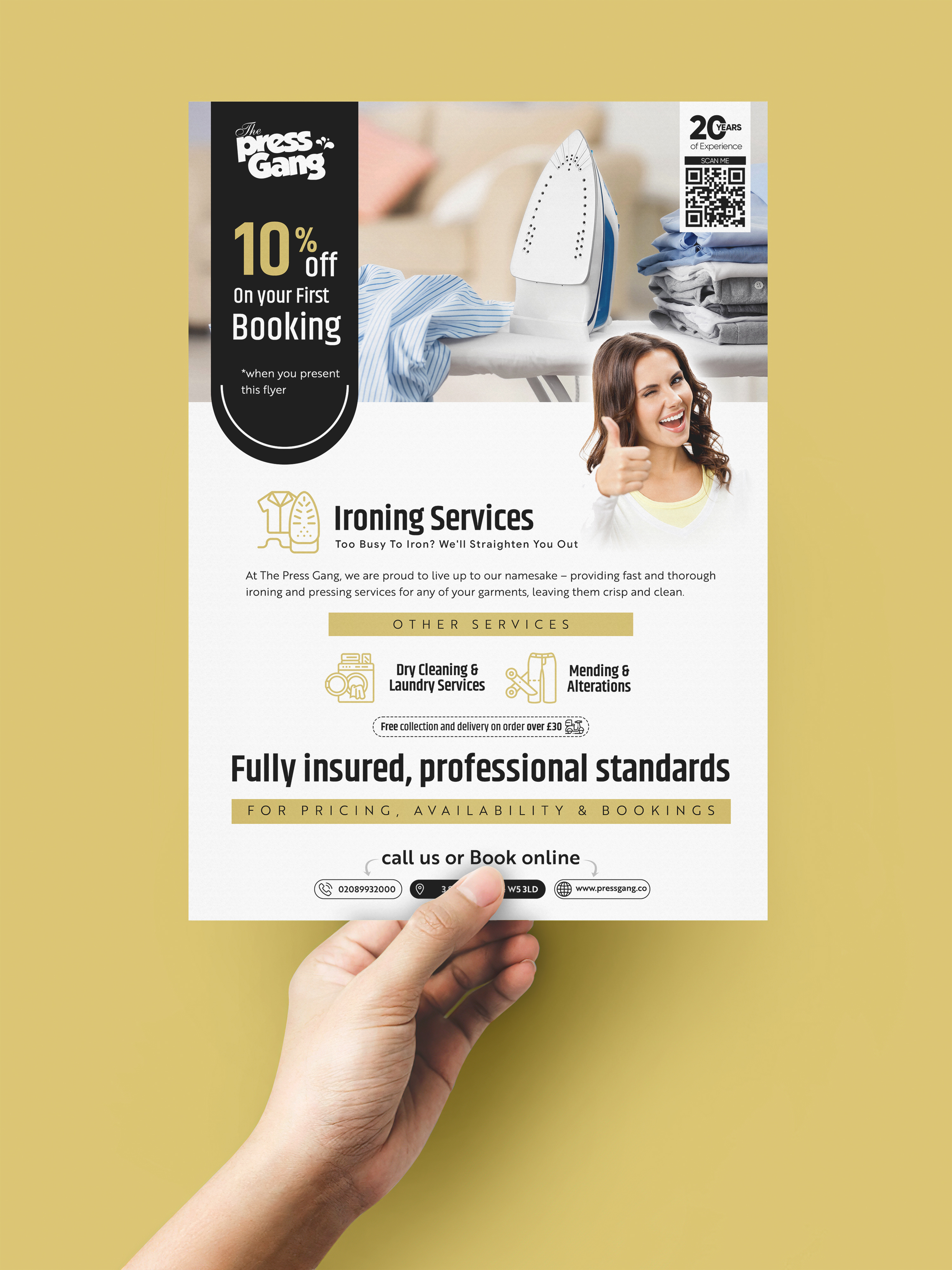 Flyer Design for The Press Gang | Ironing, Laundry & Dry Clean print ready flyer design