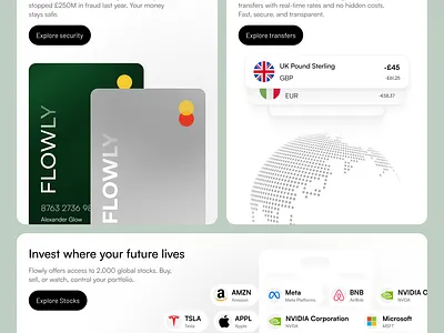 Flowly | Fintech Bento Design bentodesign branding design figma fintech graphic design landingpage product designer startup ui uiux ux uxdesign web web design web designer webdesigner website design websitedesign