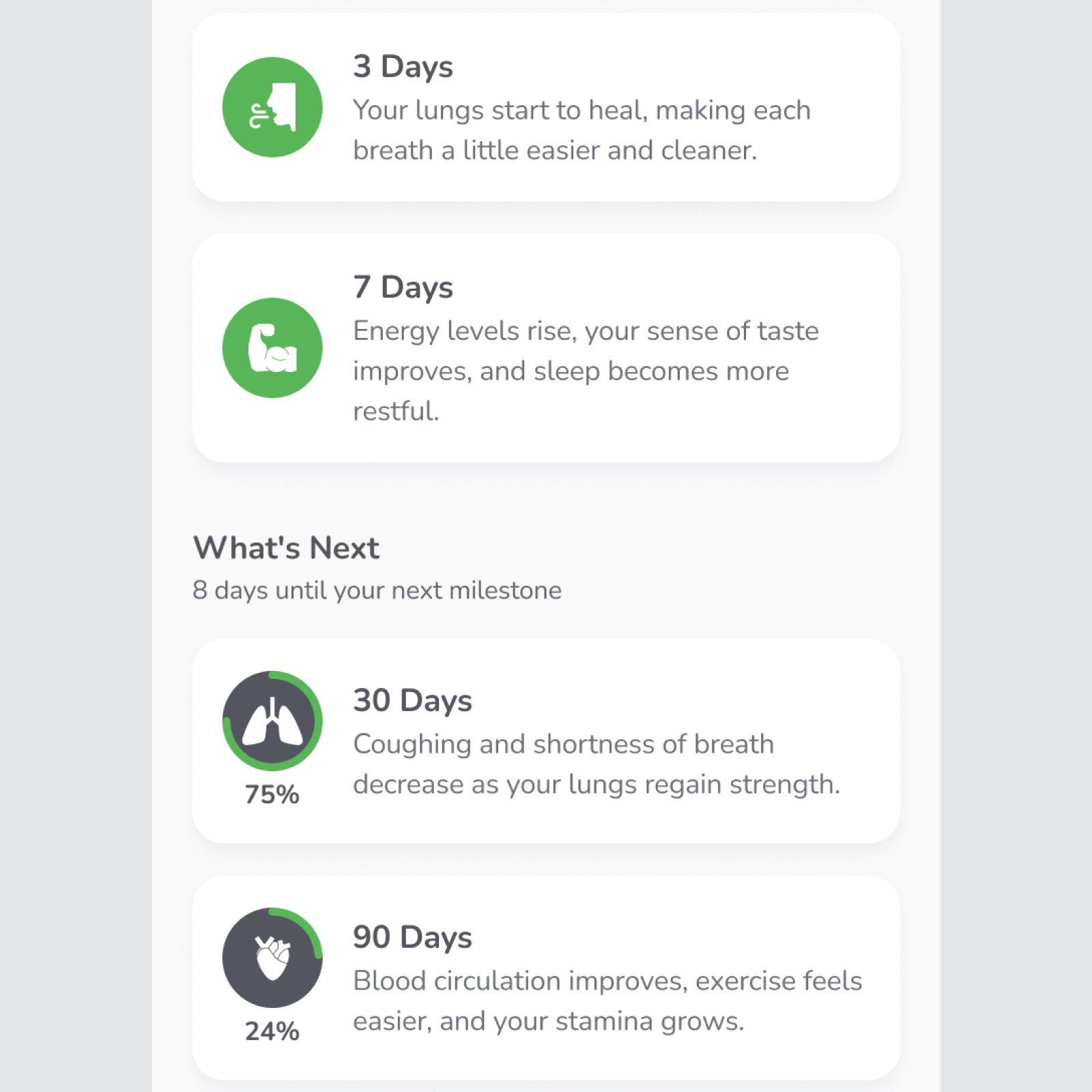 Quit Smoking Health Benefits Milestones achievements badge health milestones proggress quit smoking app wellness