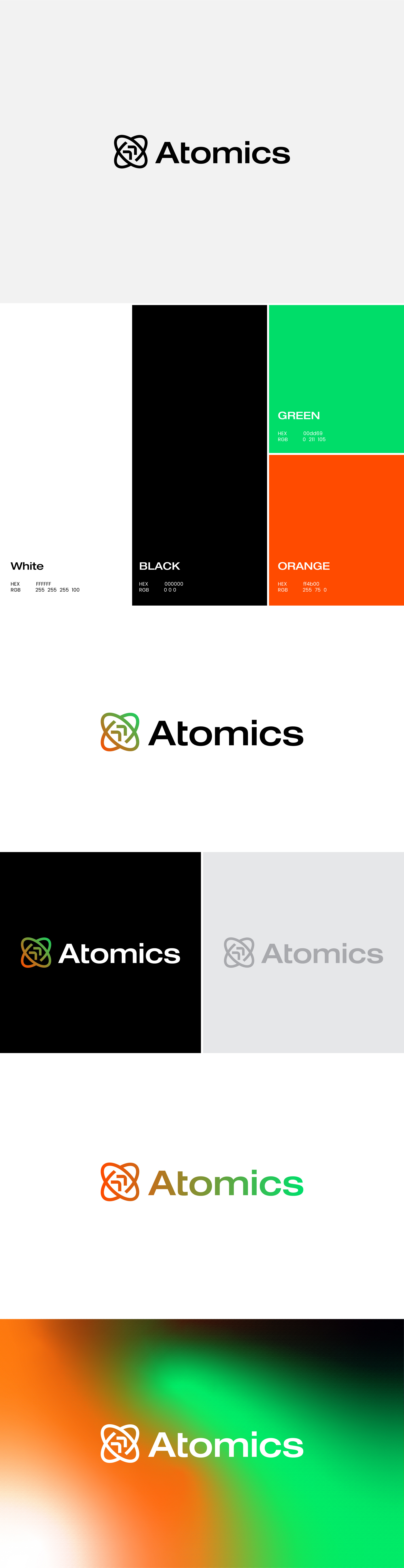 Atomics Logo Design blue branding clean creative logo design graphic design green heart illustration logo minimal minimalist modern simple simple clean interface typography ui ux vector
