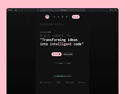 brave: developer portfolio website design black branding clean code dark developer figma framer frontend graphic design illustration landing page narrow pink portfolio simple ui ux