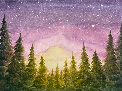 Watercolor Sunrise illustration landscape painting watercolor
