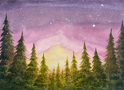 Watercolor Sunrise illustration landscape painting watercolor