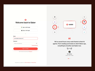 Saber - Login & Sign Up ai animation clean dashboard design jitter login motion motion graphics register saas sign in sign up ui uidesign ux uxdesign uxerflow website
