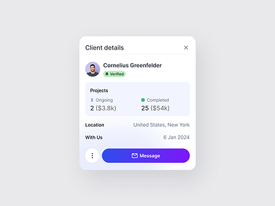 Client profile Card UI design app card ui design interface product service startup ui ux web