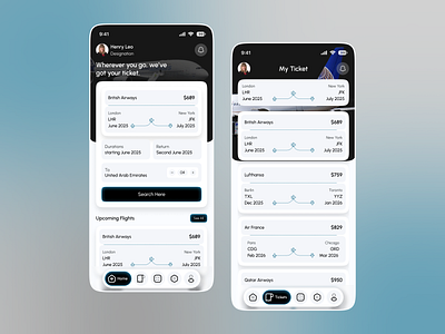 Flight Tickets Booking Mobile App UI air ticket aircraft airplane airport boarding booking app booking system flight flight app mobile app online booking pass saas startup ticket ticket app ticket application ticket booking travel app trip