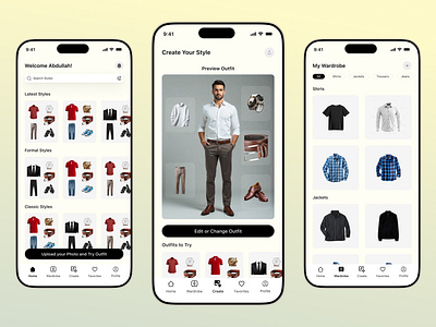 Modern Wardrobe AI App ai app branding design figma modern popular trending ui ux wardrobe