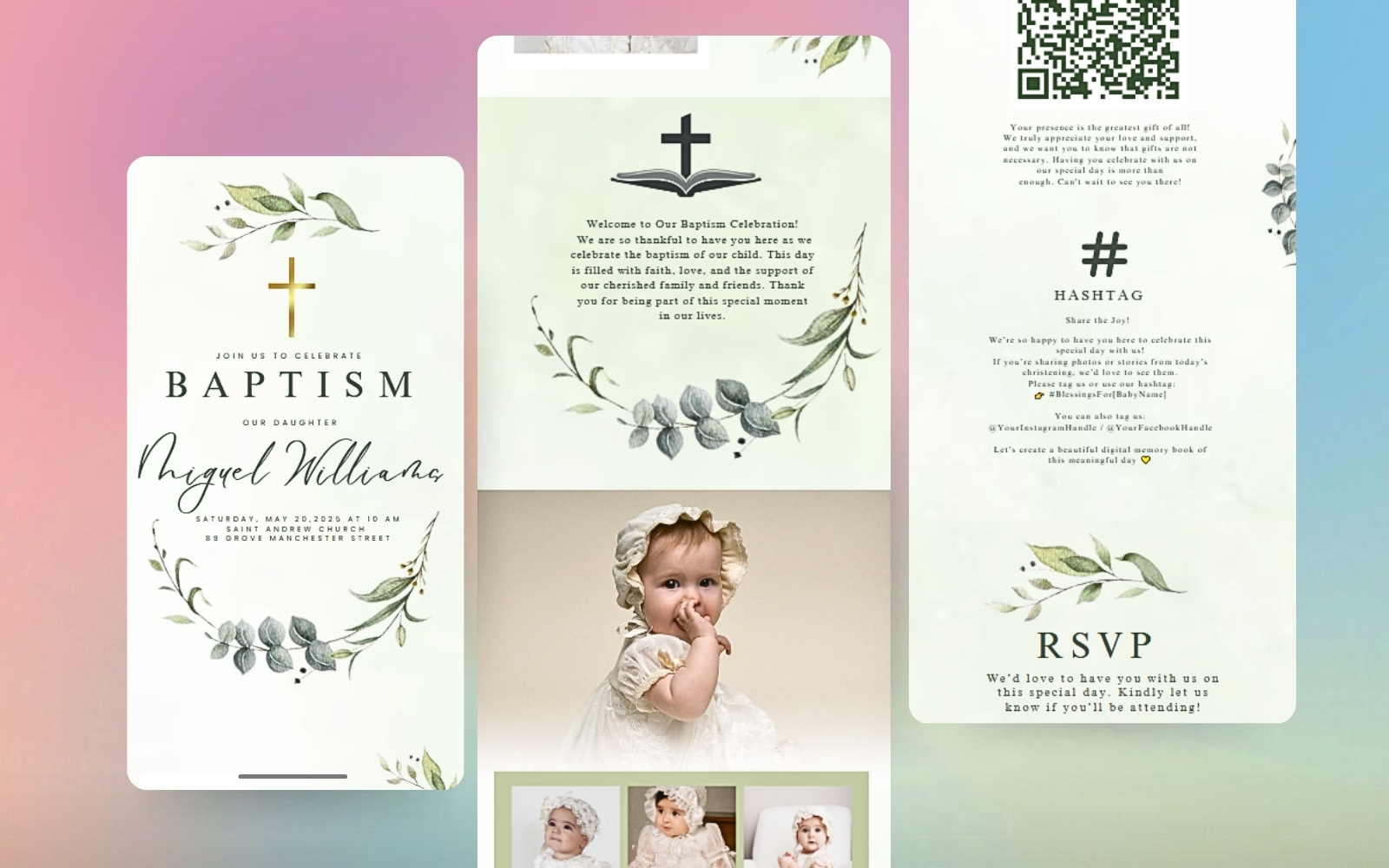 Aesthetic Baptism Website Template (Canva) baptisminvitation baptismtemplate baptismwebsite canvatemplate christeninginvitation christeningtemplate graphic design invitation ui
