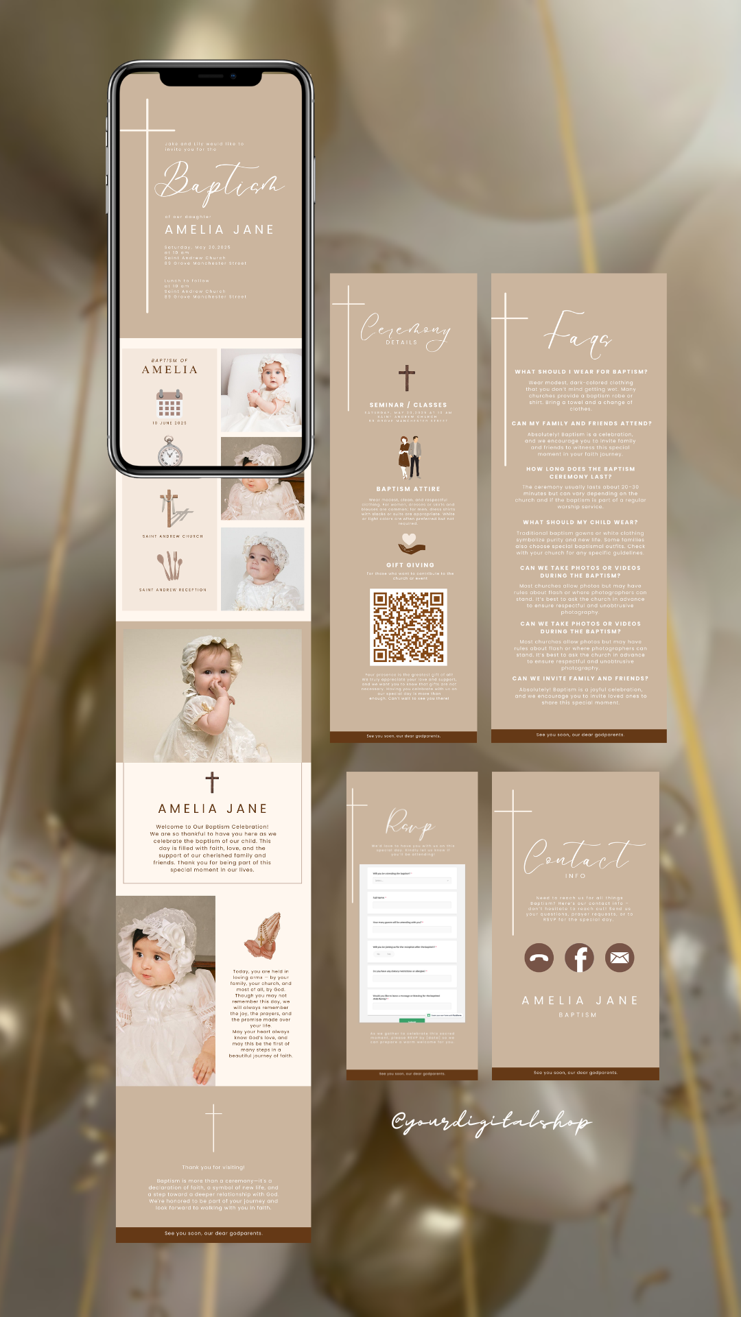 Minimalist Baptism Website Template baptisminvitation baptismtemplate baptismwebsite canvatemplate christeninginvitation christeningtemplate christeningwebsite graphic design invitation ui