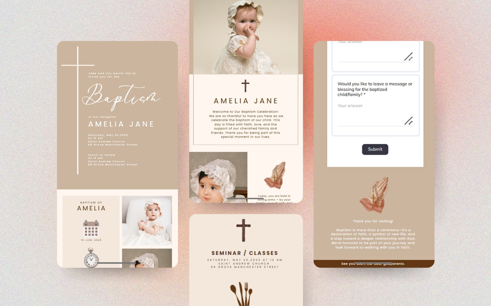 Minimalist Baptism Website Template (Canva) baptisminvitation baptismtemplate baptismwebsite canvatemplate christeninginvitation christeningtemplate christeningwebsite graphic design invitation ui