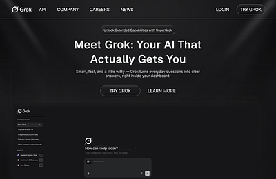 Grok Hero section Redesign ai dark mode grok hero section landing page redesign