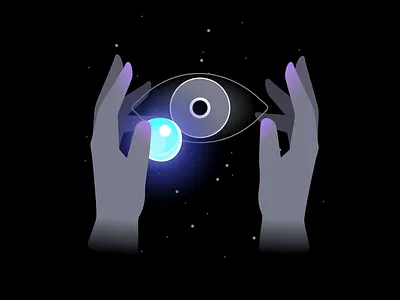 Space Watcher 2d animation cool creepy design eye glow glowing graphic design hands illustration madewithsvgator motion graphics orb pupil scary space stars vector