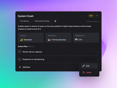 Incident Management Workflow ⚡️ ai ai management app crisis dashboard design incident leadership management navigation organisation project management saas system management technical tool top management ui ux workflow