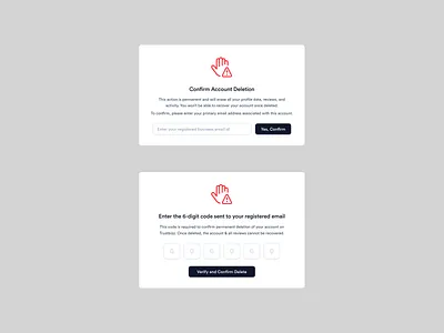 Delete Account Confirmation - Secure & User-Friendly Flow accountdeletion appdesign confirmationflow design designinspiration figmadesign minimaldesign modernui productdesign ui ux website