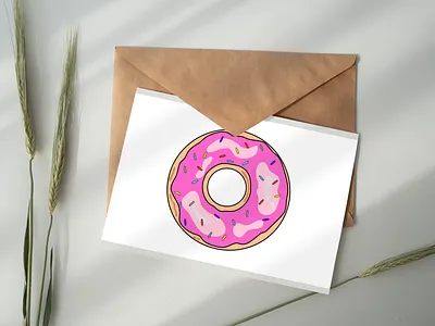 Colourful Doughnut with Pink Frosting Top cartoon food