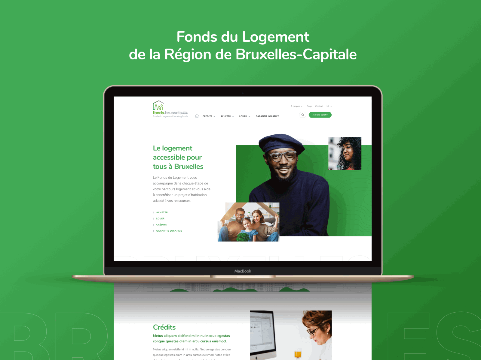 Fond du logement website belgium branding brussels graphic design green people real estate responsive
