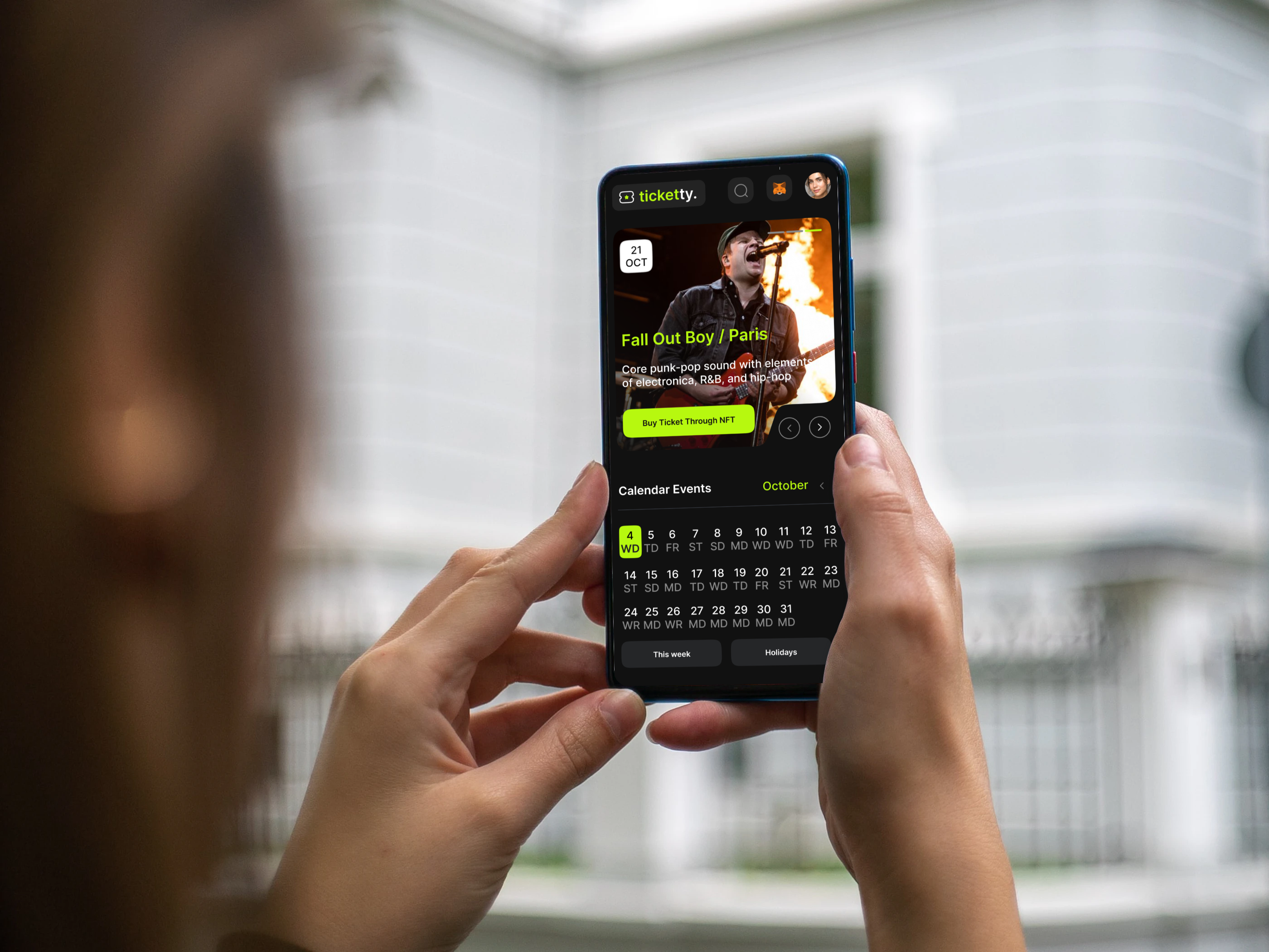 Ticketty. NFT tickets branding green logotype mobile nft ticket uidesign uimobile ux webdesign