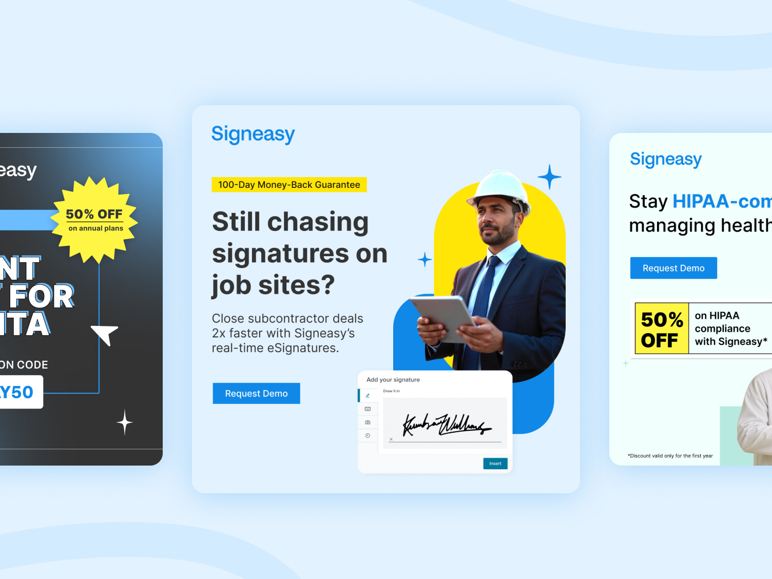 Signeasy Social Media Creatives Design by GrowthSpree ads display ads facebook ads graphic design linkedin ads meta ads social media ads