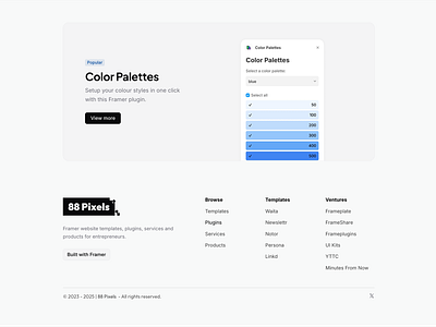 CTA + Footer banner call to action card component cta footer framer logo minimal modern plugin ui ui design website design
