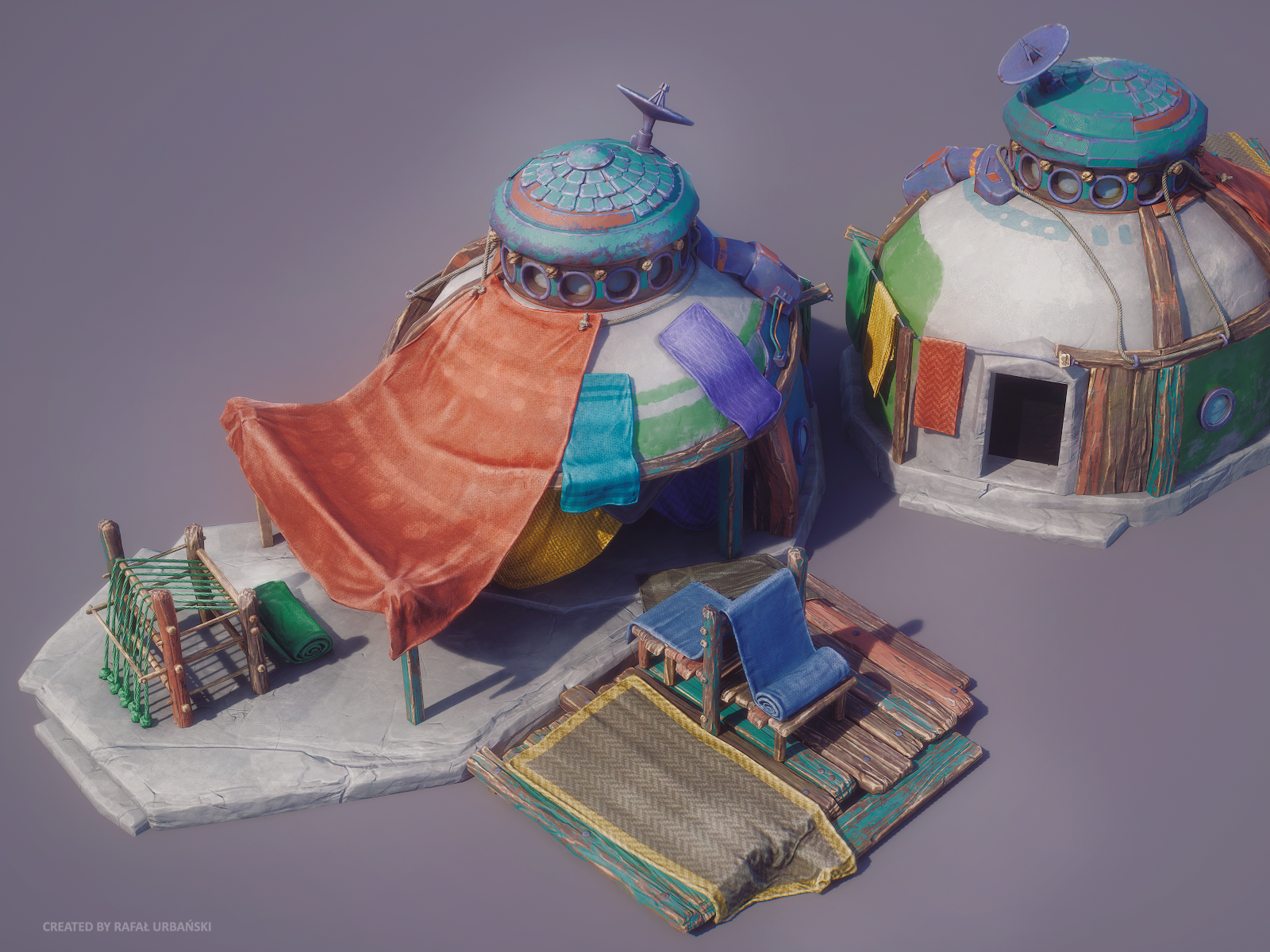 3D PBR Lowpoly Stylized WEAVER Building | City-Builder Game 3d building cartoon citybuilder cloth colorful design game game art low poly lowpoly modeling rts strategy structure stylized texture texturing