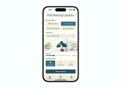 Plant Watering Calculator 💧🌱 appdesign calculation dailyui dailyui 004 designchallenge