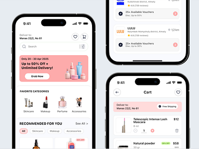 Beauty E-commerce App app design beauty cosmetics delivery e commerce makeup mobile app perfume shopping app skincare