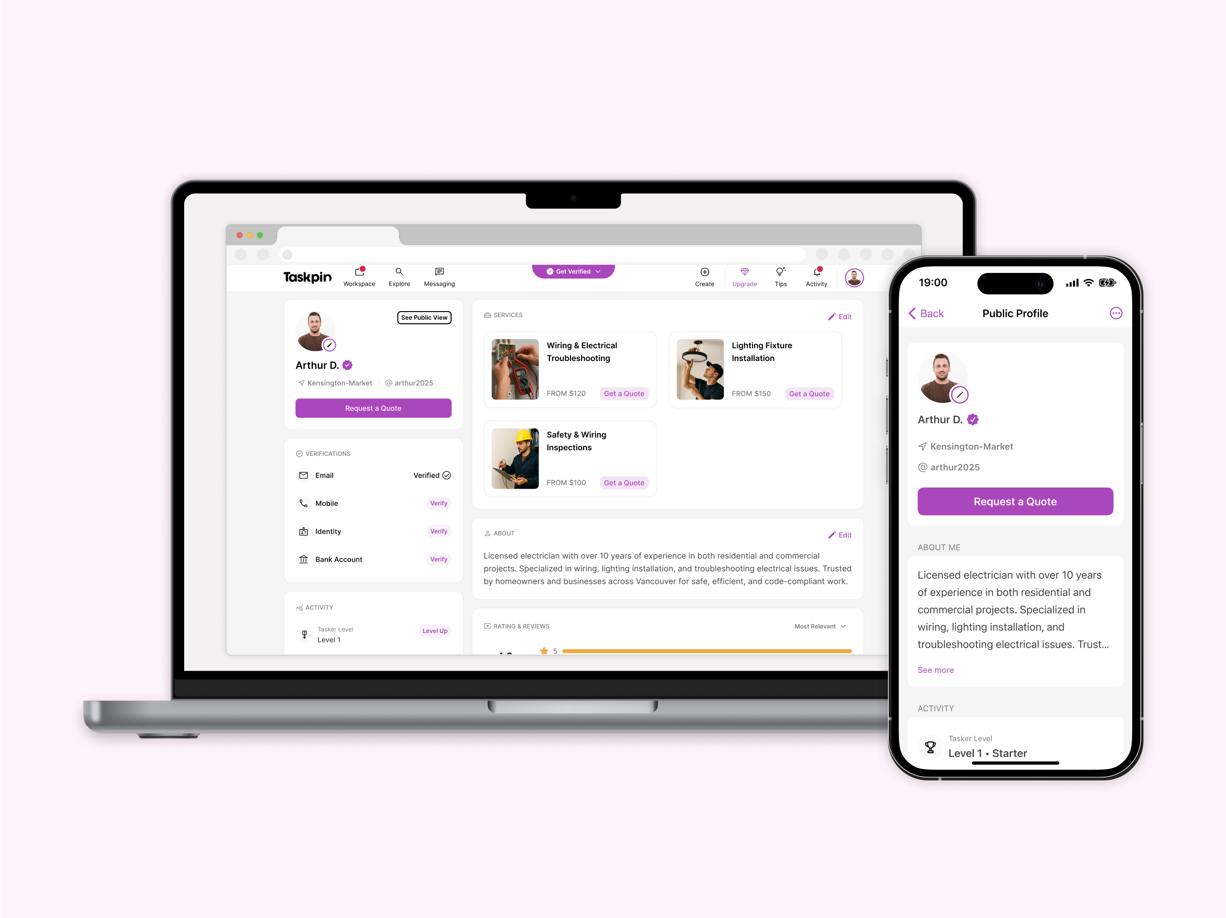 Taskpin Public Profile – A Professional’s Digital Identity design landing profile responsive ui ux