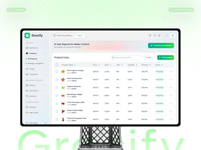 Grocery Admin Dashboard - Product Management Page admin dashboard admin panel clean ui dashboard design dashboard ui data management digital product e commerce ui grocery app inventory system modern ui product list product management responsive design retail software saas product ui ux user interface ux design web app