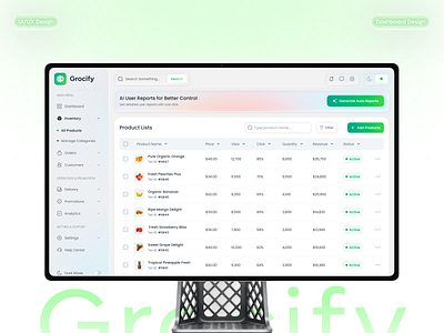 Grocery Admin Dashboard - Product Management Page admin dashboard admin panel clean ui dashboard design dashboard ui data management digital product e commerce ui grocery app inventory system modern ui product list product management responsive design retail software saas product ui ux user interface ux design web app