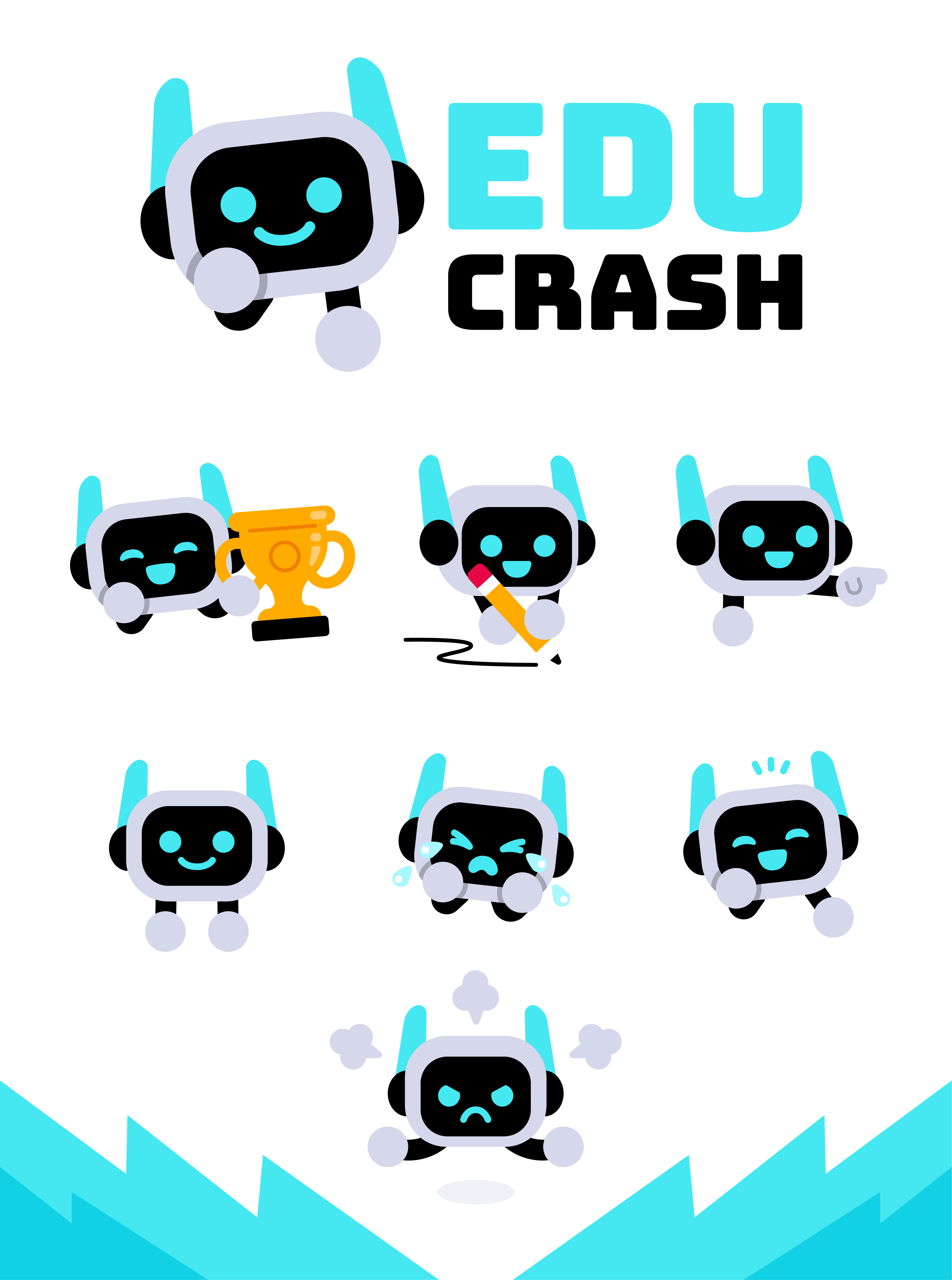 EduCrash Mascot ai android branding cartoon character cute cyber digital education flat funny happy icon illustration logo mascot modern robot smile vector