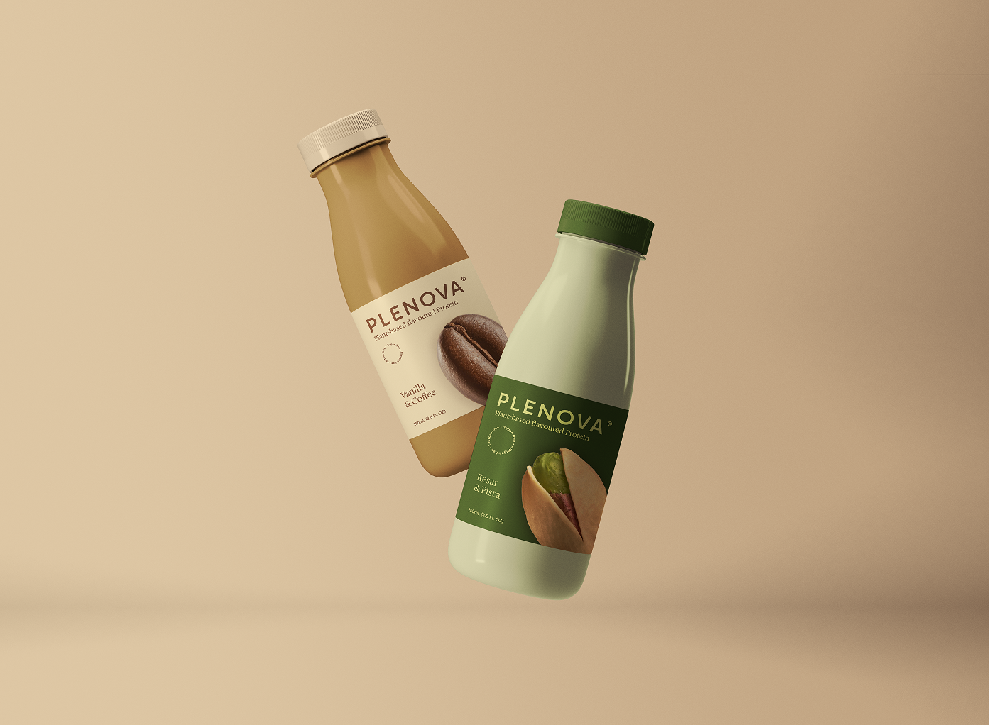 Plenova milk based protein drink branding figma juice label logo mockup packaging product